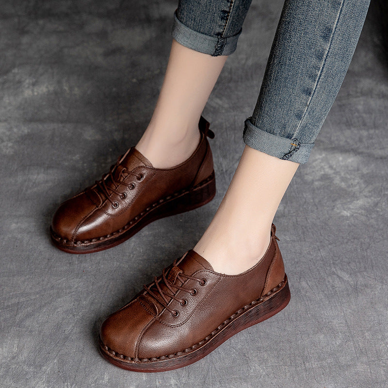 Women's High-cut Retro Lace Up Brushed Pumps Casual Shoes