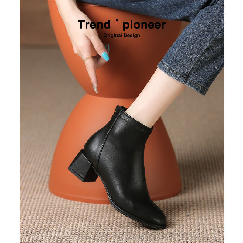 Women's Autumn Genuine Three Colors Black French Boots