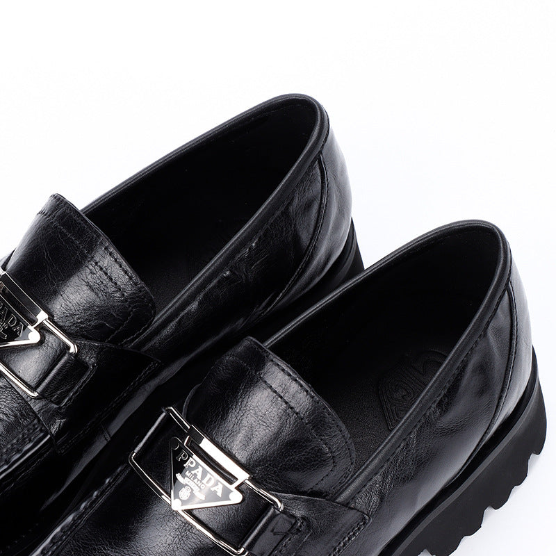 Men's Chain Buckle Platform Top Layer Cowhide Leather Shoes