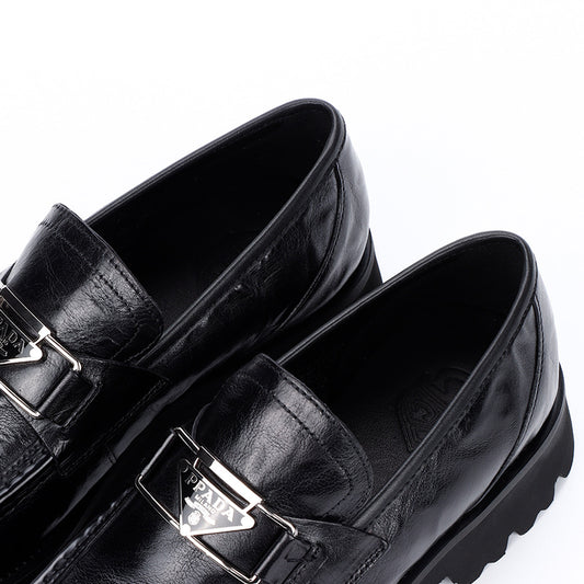 Men's Chain Buckle Platform Top Layer Cowhide Leather Shoes