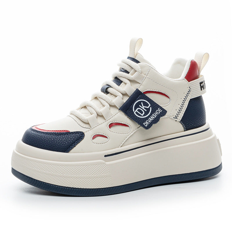 Women's Thick-soled Sports Dad Genuine Elevator White Sneakers