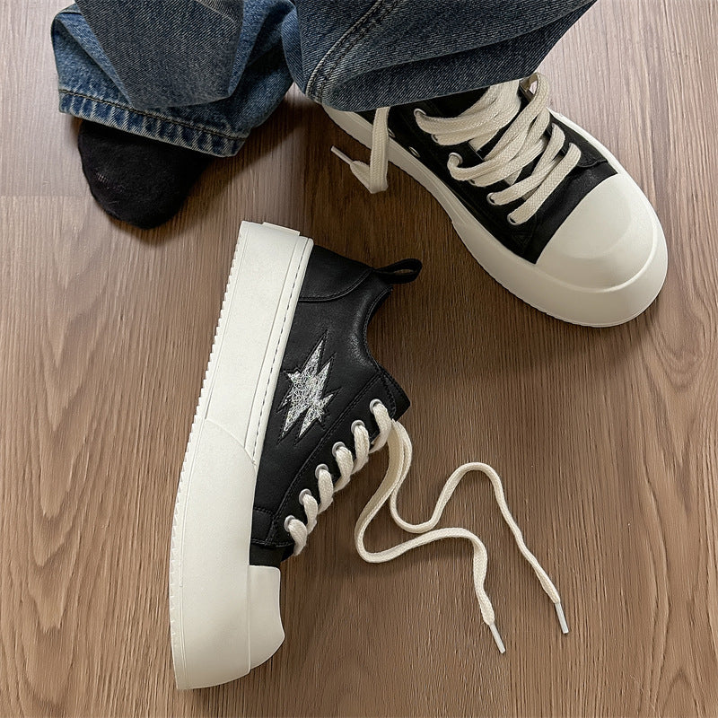 Men's Big Head Derby Fleece-lined Platform Height Increasing Sneakers