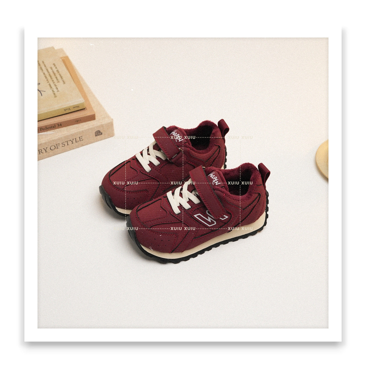Children's American Retro Fleece-lined Boys Velcro Sneakers