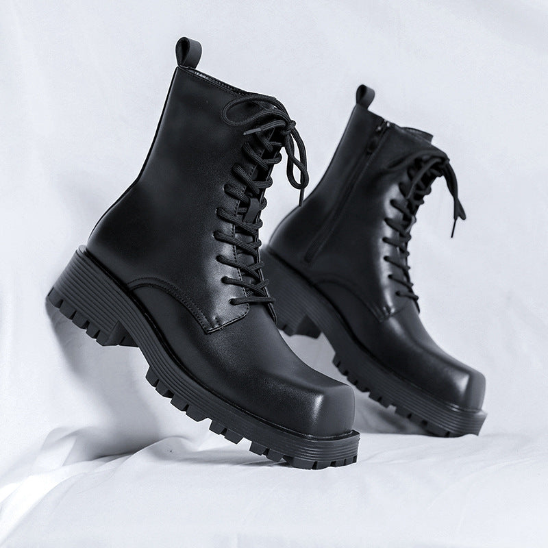 Men's Martin British Style Thick Bottom Thin Black Boots