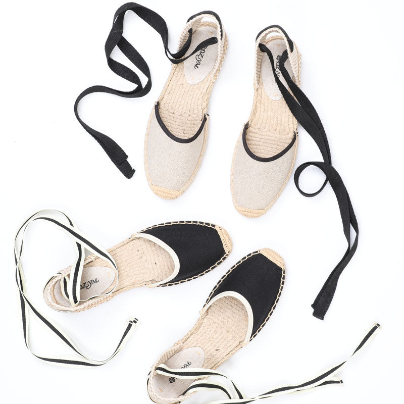 Women's Summer Flat Linen Sole Striped Breathable Canvas Shoes