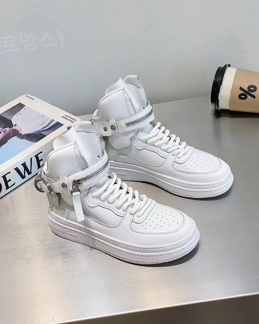 Women's Authentic White Versatile Sports Platform Fashionable Sneakers