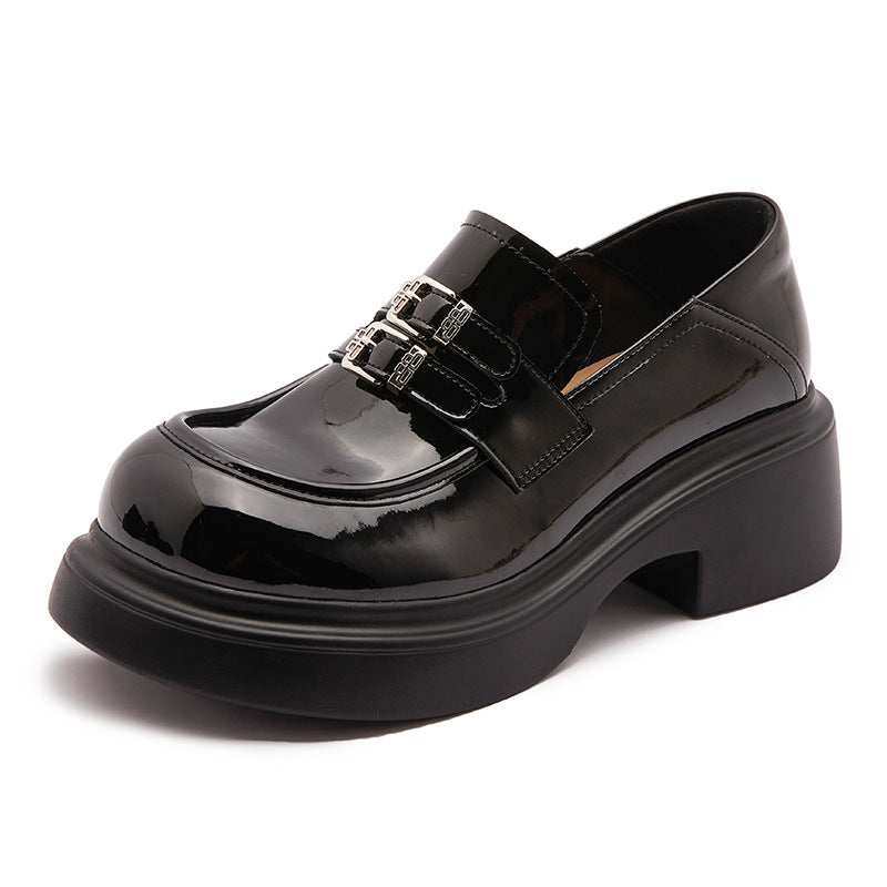 Women's Buckle British Genuine Platform Increased Slip-on Loafers