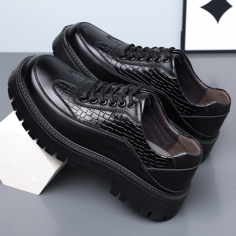 Men's Autumn Business Lace Up Pattern Thick Bottom Big Leather Shoes