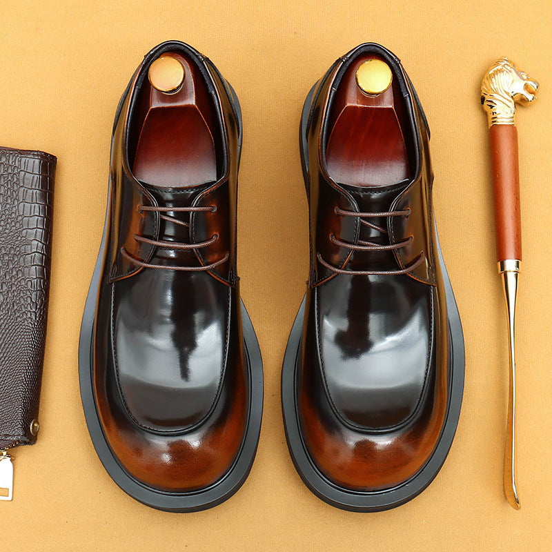 Men's British Glossy Big Toe Top Layer Cowhide Men's Business Leather Shoes