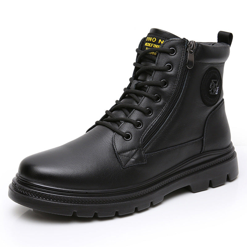 Men's Cowhide Wool Martin British Style Trendy Motorcycle Boots