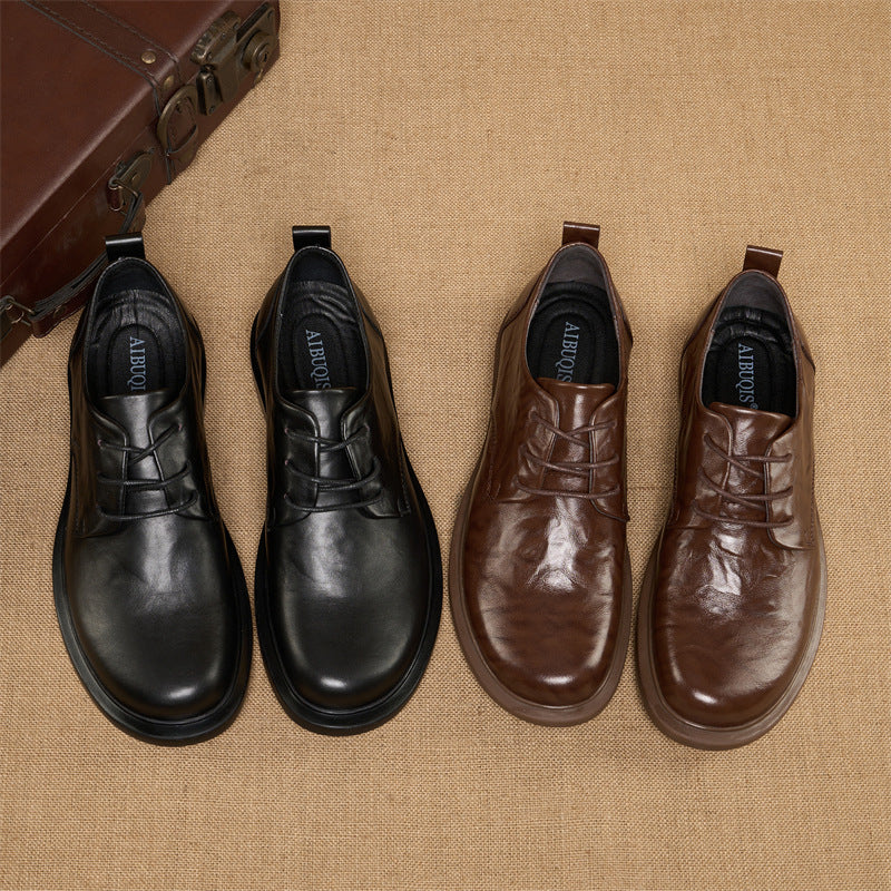 Men's Thin Brown Black First Layer Cowhide Leather Shoes