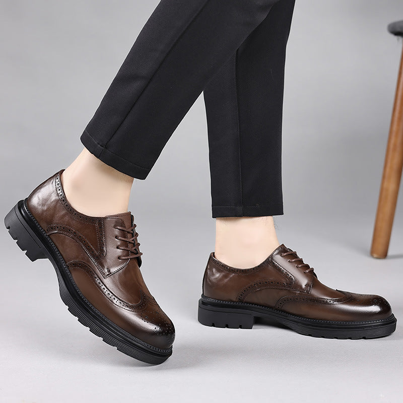 Men's Genuine Formal Brogue High-grade British Style Platform Suit Large Men's Business Leather Shoes