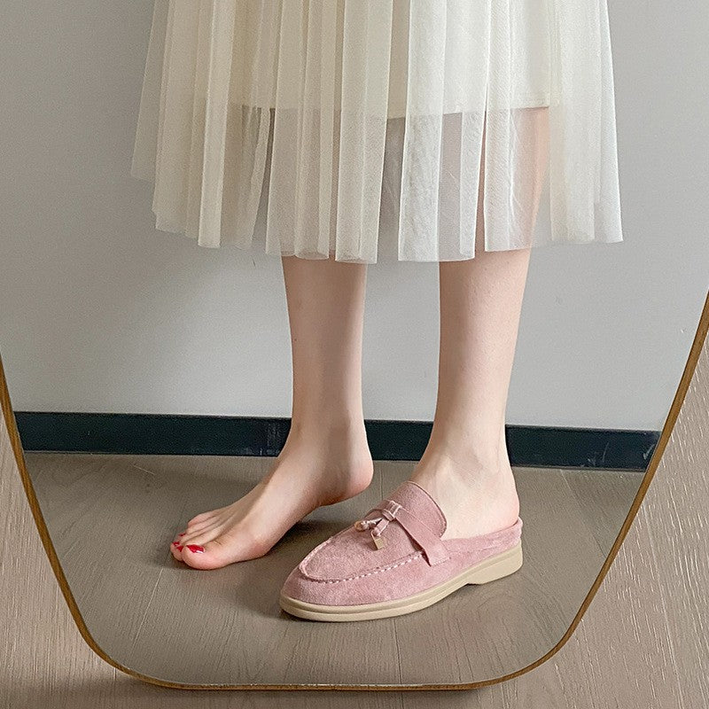Women's Fleece-lined Sheepskin Version Tassel Lock Flat Slip-on Lofter Soft Loafers