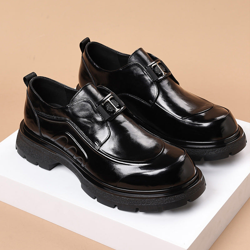 Men's Layer Cowhide Formal Thick Bottom Light Leather Shoes
