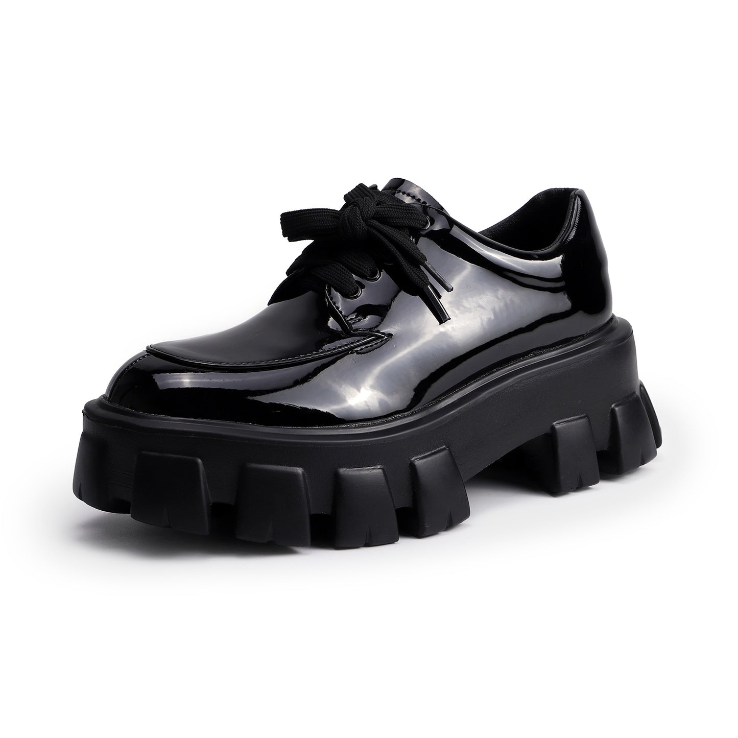 Grape Mom Spring Fashion Uniform Big Head Platform Leather Shoes