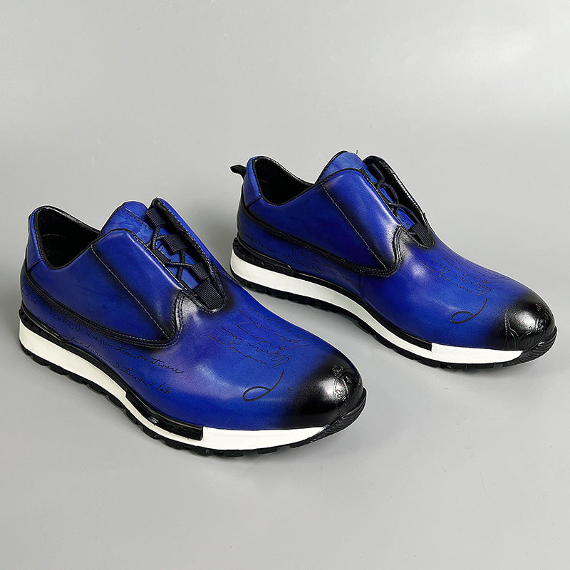 Men's Genuine Round Toe Fashion First Layer Leather Shoes