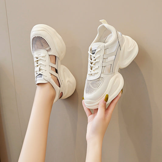 Women's White Platform Height Increasing Insole Small Muffin Mesh Men's Shoes