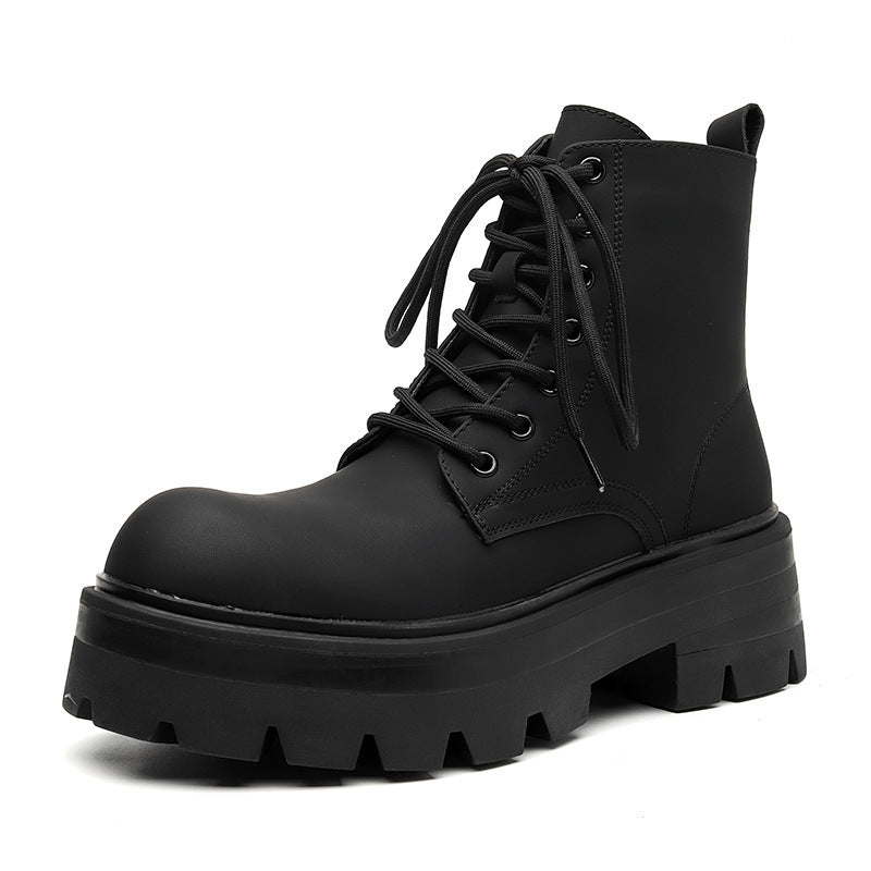 Men's Trendy Hiking Platform Derby Martin Height Increasing British Style Big Men's Casual Leather Shoes
