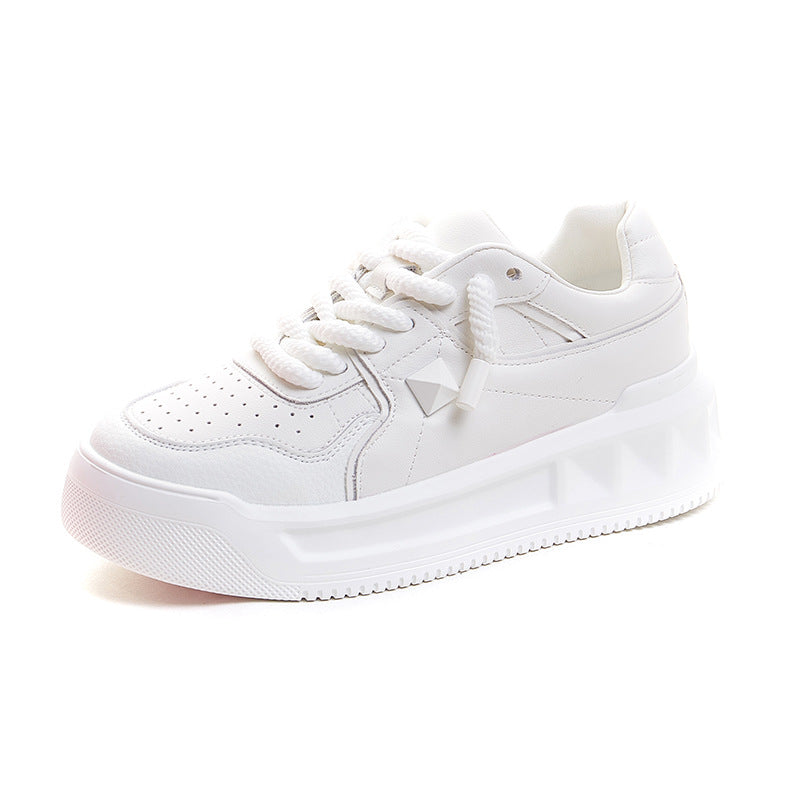 Women's Genuine Thick Bottom White Platform Fashion Sports Sneakers