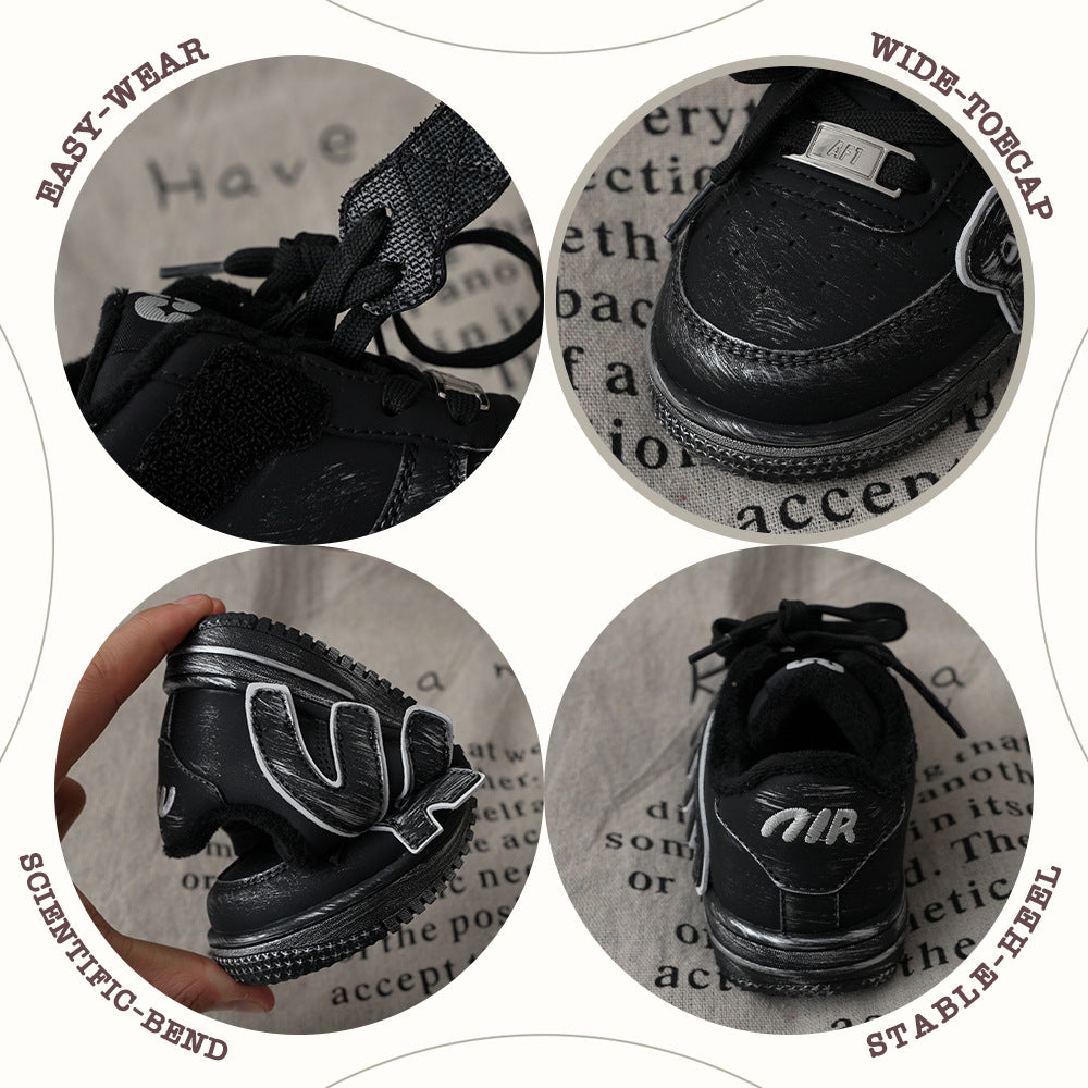 Children's American Urban Fleece-lined Velcro Distressed Dirty Kid's Sneakers