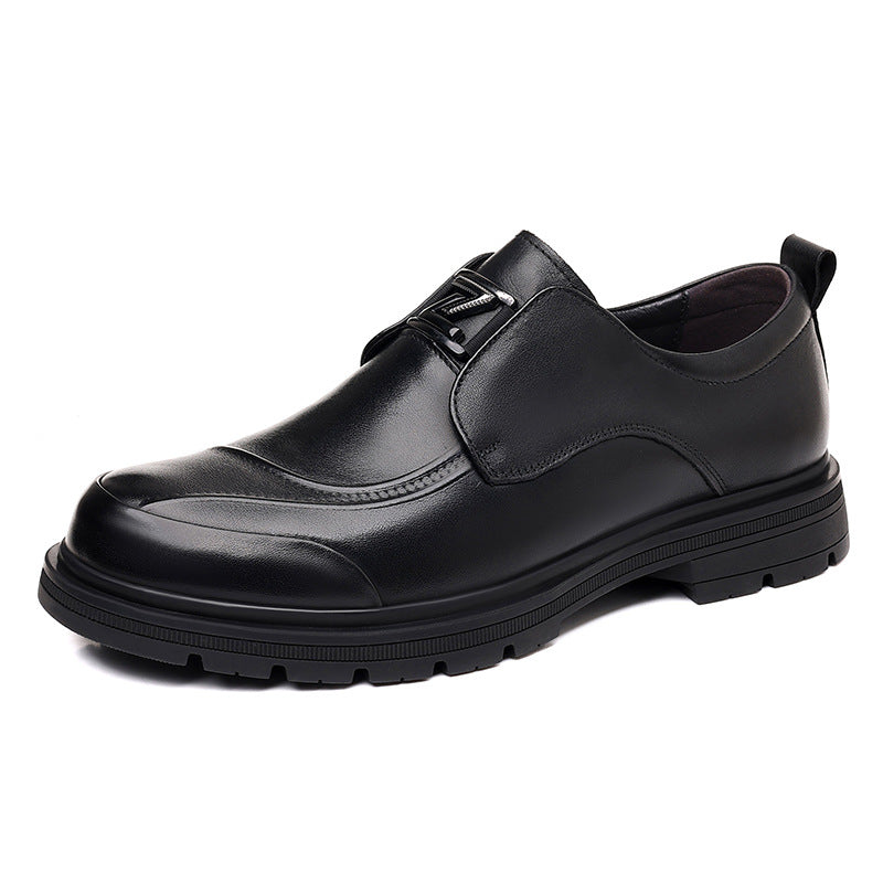 Men's Layer Cowhide Business Commuter Platform Slip-on Leather Shoes