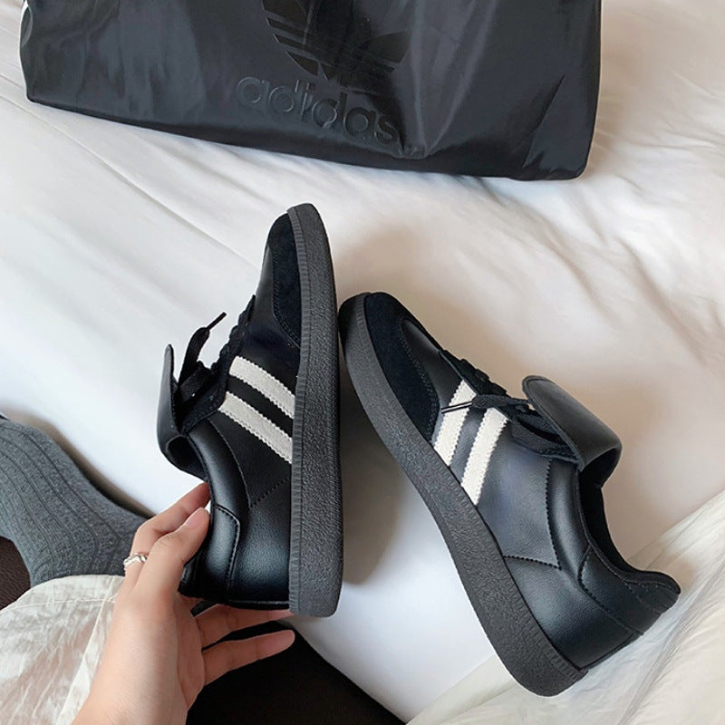 Women's White Round Toe Fold Design Color Matching Flat Sneakers