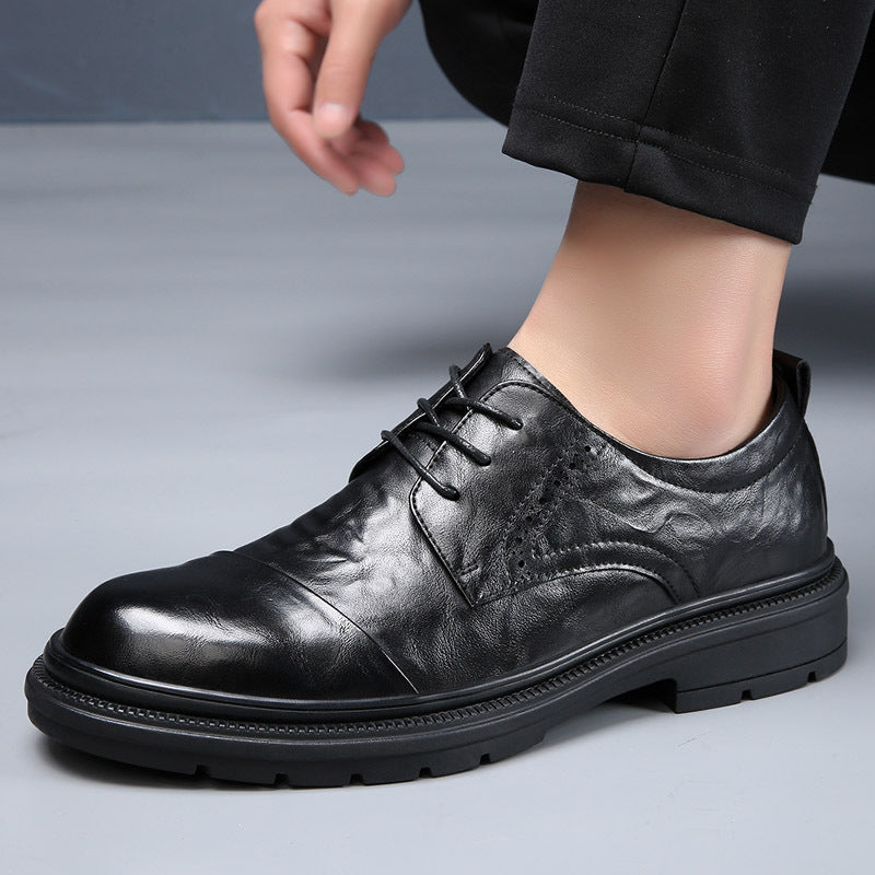 Men's Spring Breathable Round Head Thick Bottom Soft Versatile Leather Shoes
