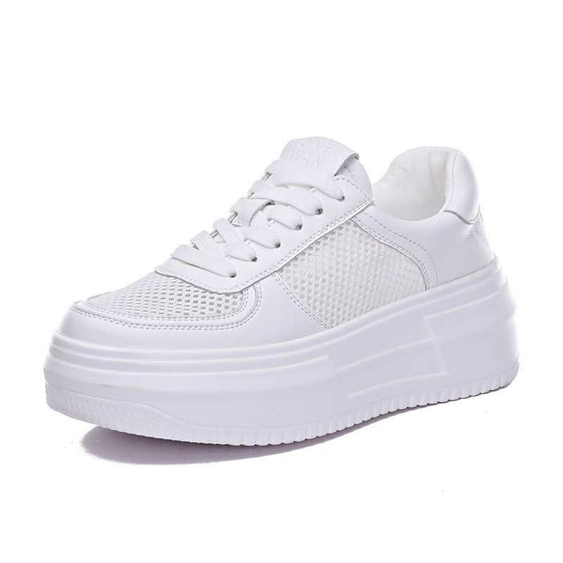 Women's Platform White Mesh Solid Color Height Increasing Breathable Sports Women's Casual Shoes