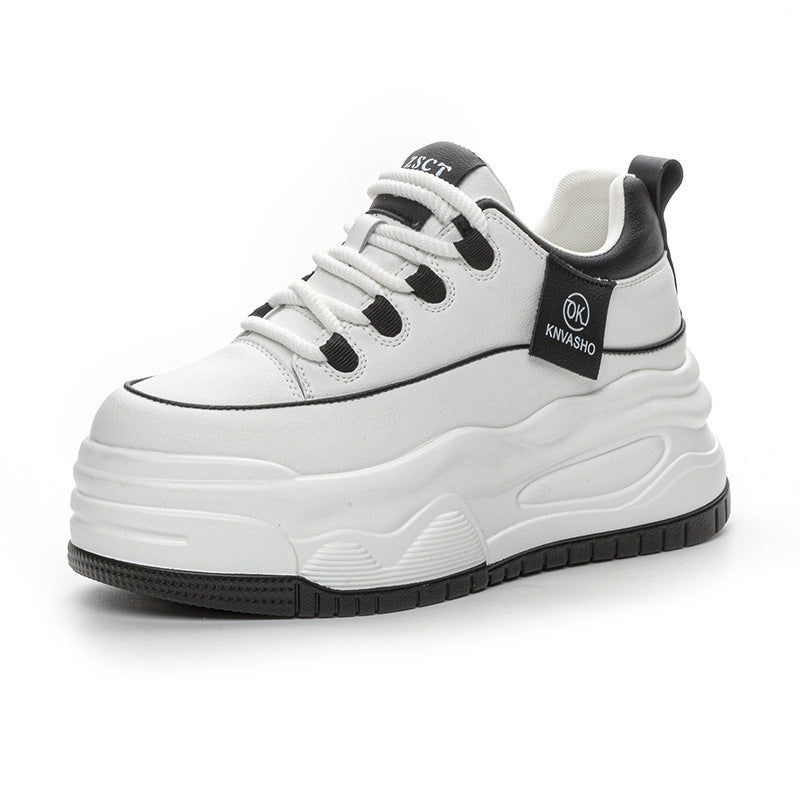 Women's Popular Spring Platform Cowhide Easy Wear Classic Lace Up Women's Casual Shoes