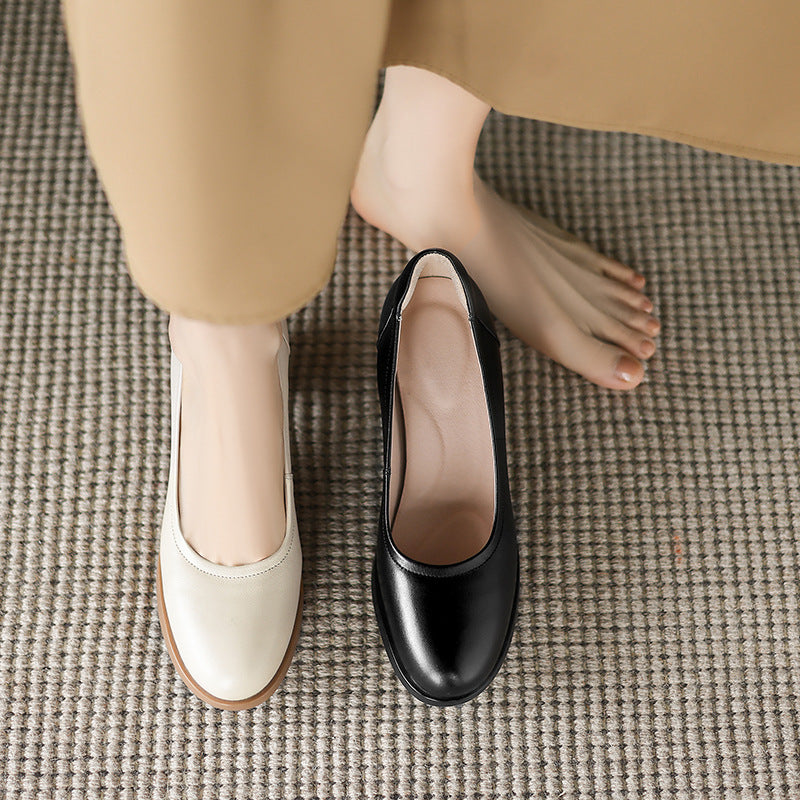 Women's Spring High Chunky Commuter Shallow Mouth Milky White Women's Shoes