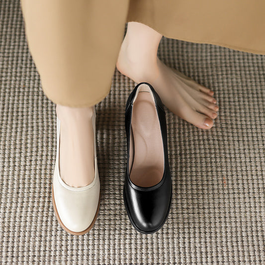 Women's Spring High Chunky Commuter Shallow Mouth Milky White Women's Shoes