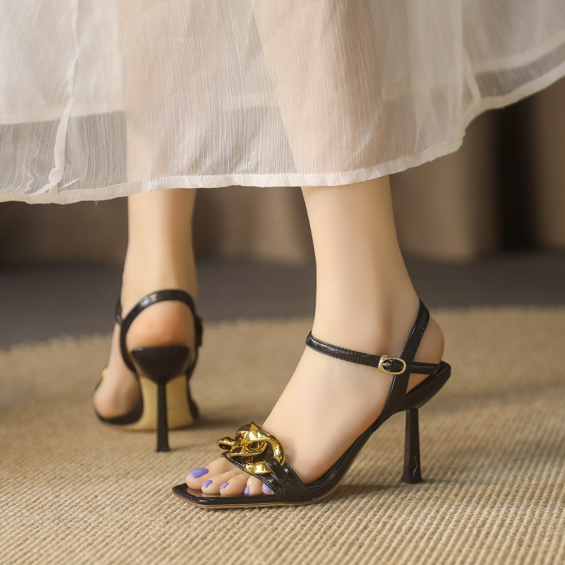 Women's Bird Fashion Chain Square Toe Buckle Heels