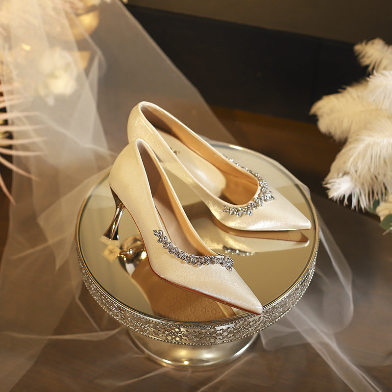 Women's Wedding High Not Tired Feet Pointed Toe Shallow Heels