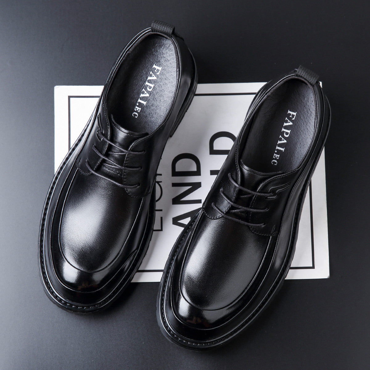 Men's Round Head Suit High Block Plus Leather Shoes