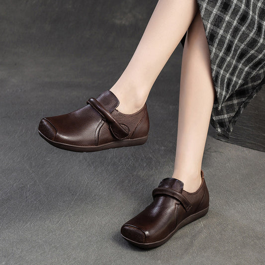 Women's Square Toe Flat Top Layer Cowhide Commuter Women's Shoes