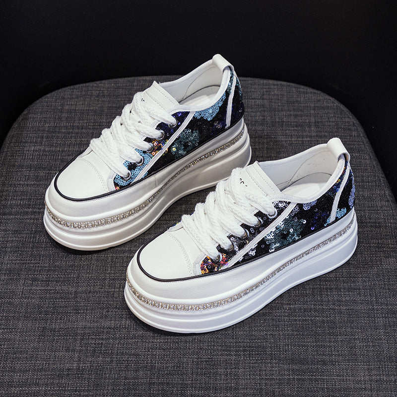 Women's White Summer Fashion Platform Sequined Small Casual Shoes