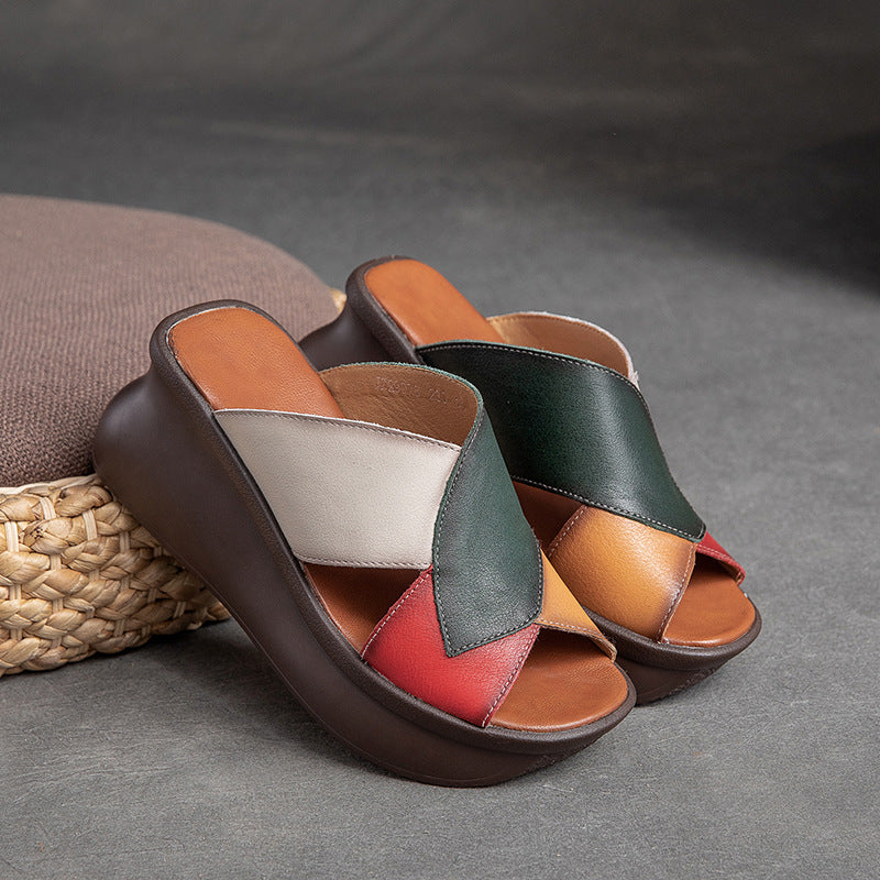 Platform Contrast Color Fashion Retro Mom Sandals