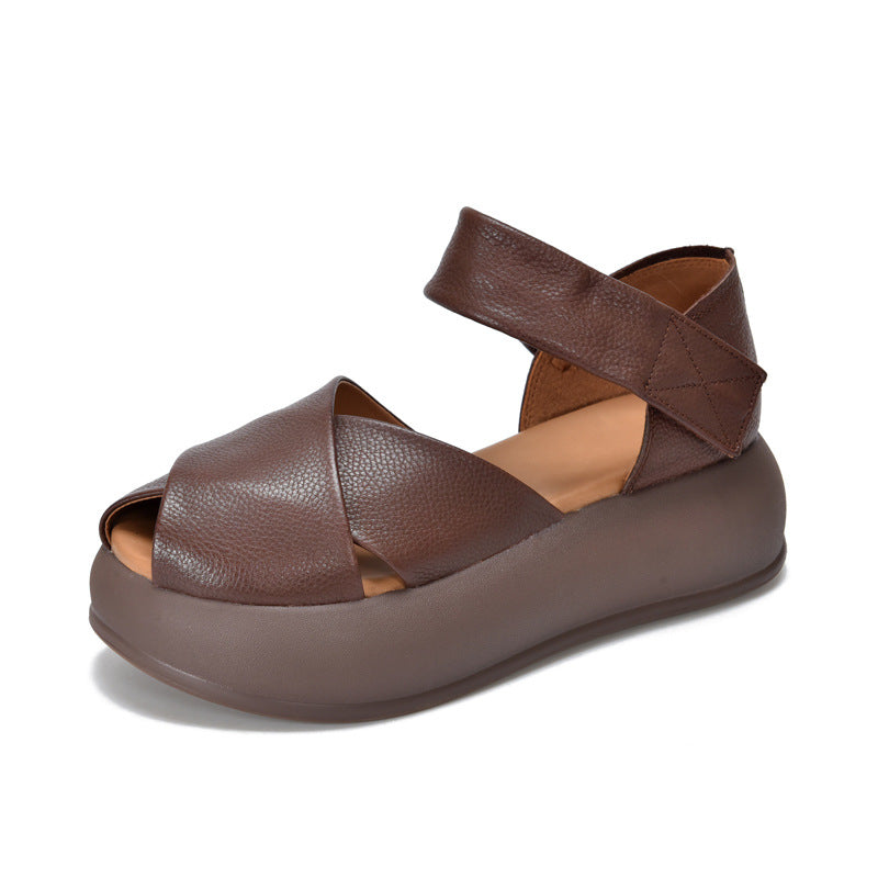 Women's Activity Price Roman Top Layer Cowhide Fish Sandals