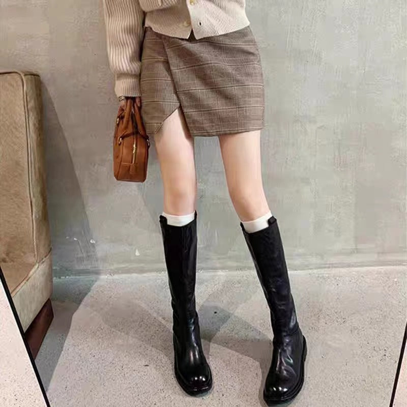 Hands Washed Cowhide Fold Back Zip Platform Boots