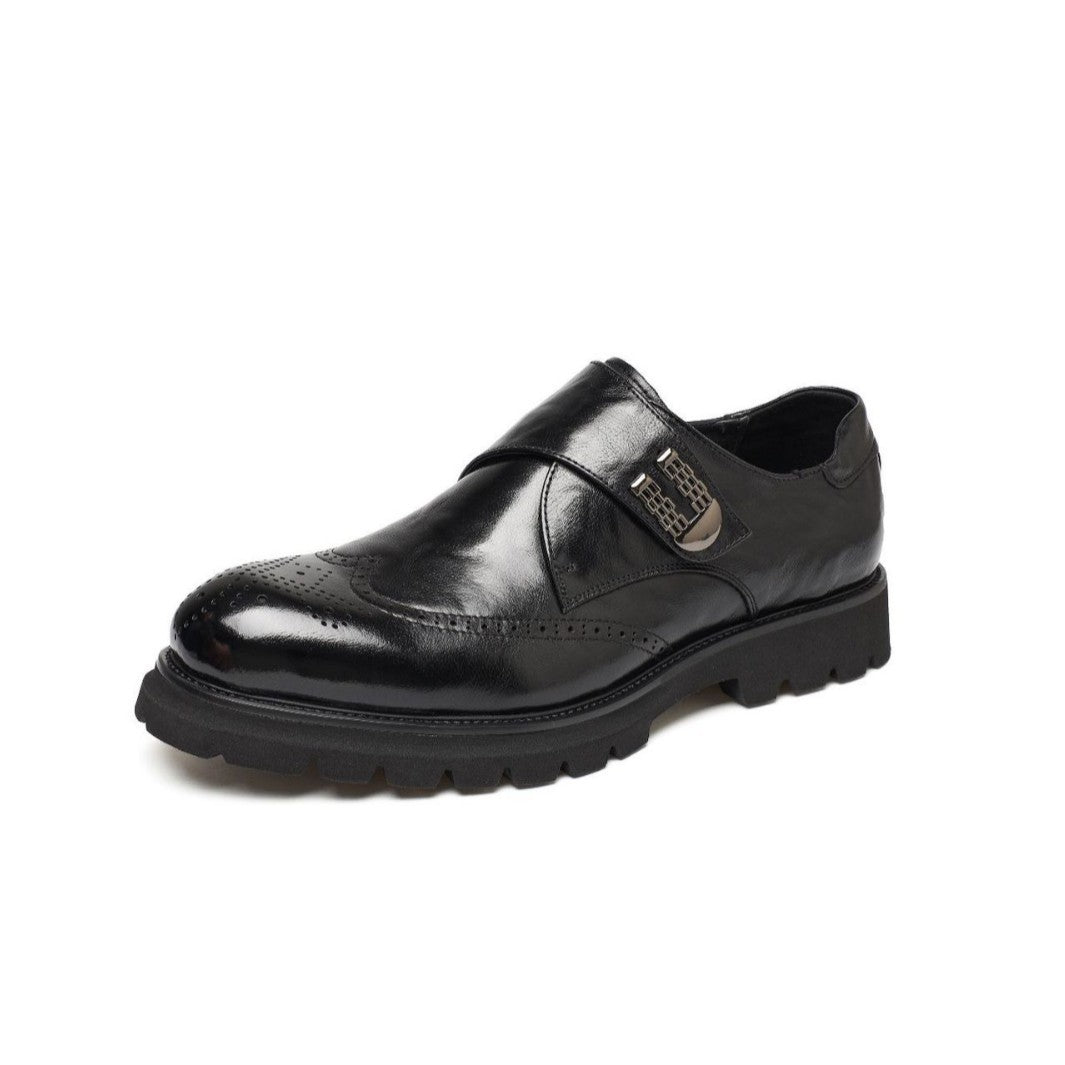 Men's First Layer Cowhide Brogue Formal Business Low Leather Shoes