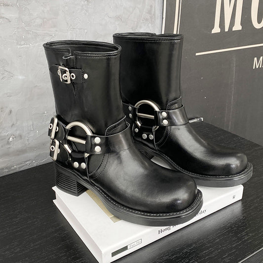 Version Genuine Middle Tube Square Head Sleeve Boots