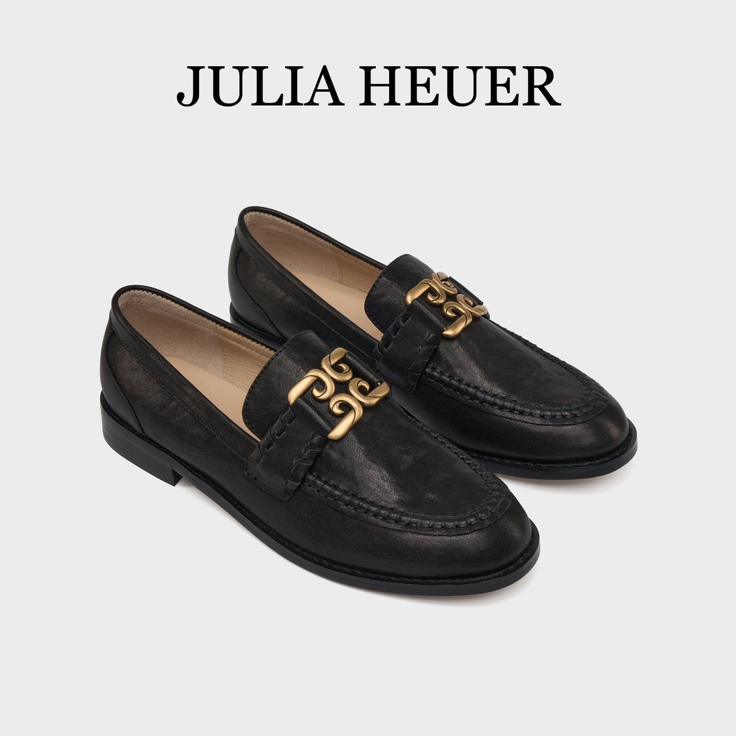Women's Julia Hull Retro Flat Bottom Metal Mouth Decoration Loafers