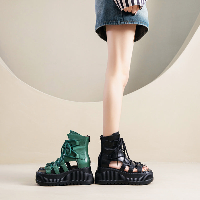Women's & Men's Height Increasing Wedge Genuine Roman Peep Sandals