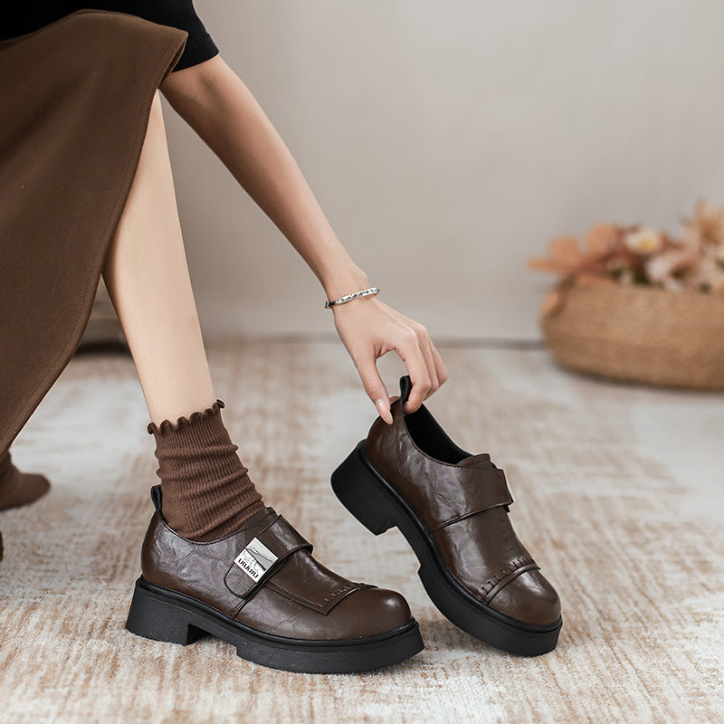 Women's Washed Soft Retro British Style Small Leather Shoes