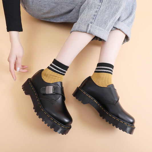 Women's Top Buckle Authentic British Style Medium Leather Shoes
