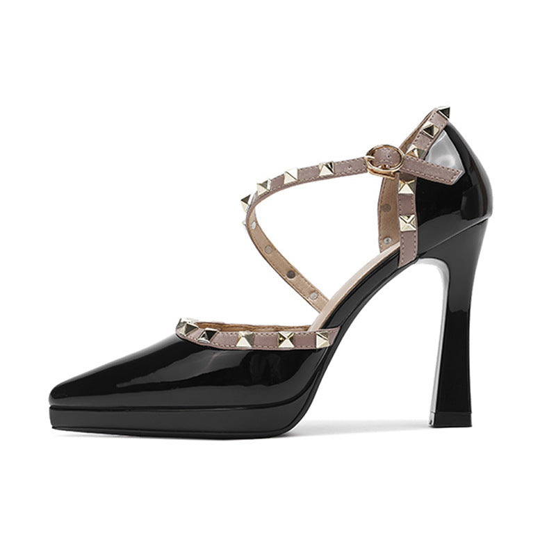 Feet Rivet High Summer Pointed Toe Heels