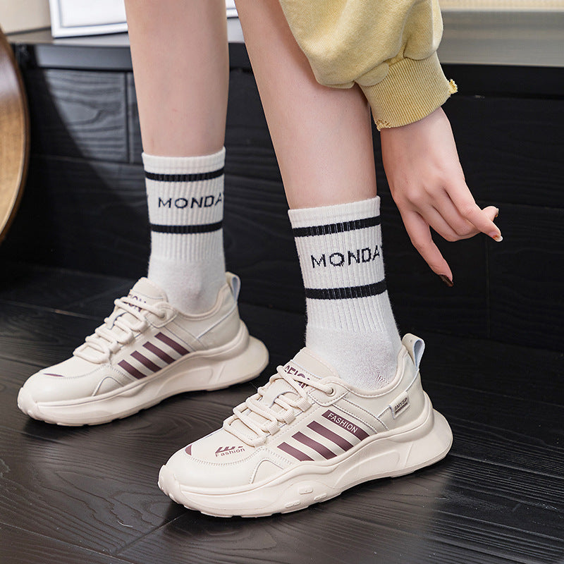 Women's Large Size White Spring Sports Daddy Casual Shoes