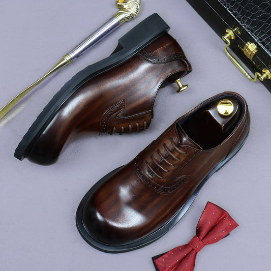 Men's Head British Style Business Formal Wear Cowhide Leather Shoes