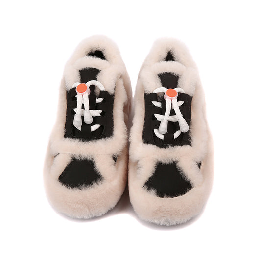 Women's Fleece-lined Lamb Fur Personality Stitching Snow Boots