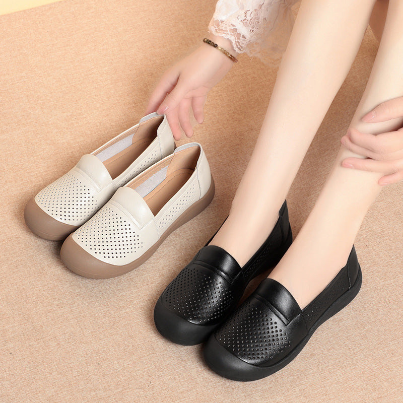 Women's Cowhide Genuine Closed Toe Soft Bottom Mom Women's Casual Shoes
